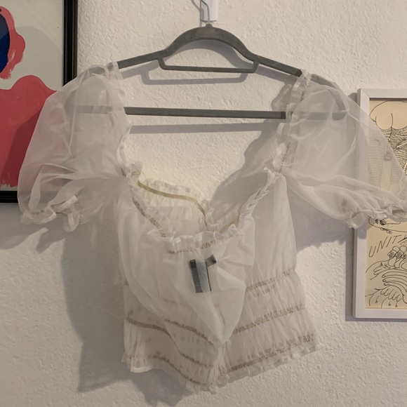 Shear White Princess Bustier Puff Sleeve Crop Top - Picture 6 of 6